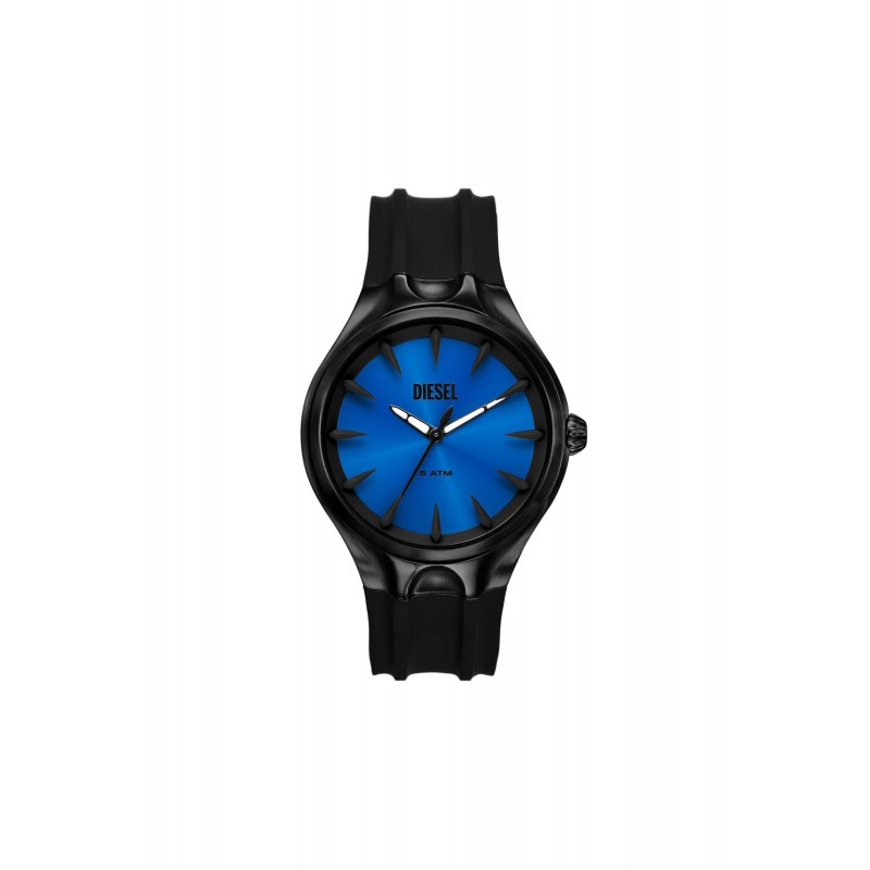 Montre Diesel acier bracelet silicone noir et cadran bleu