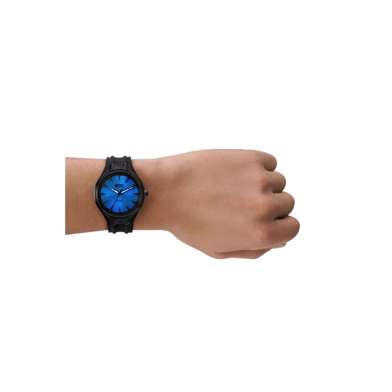 Montre Diesel acier bracelet silicone noir et cadran bleu