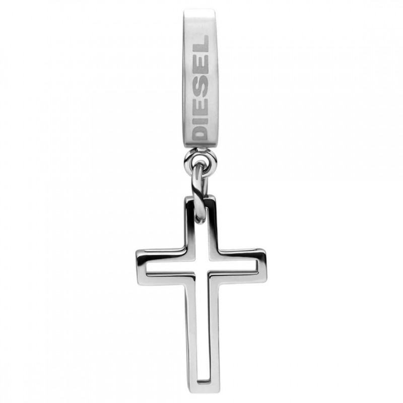 Boucle d'oreille Diesel Homme en acier argenté Motif croix