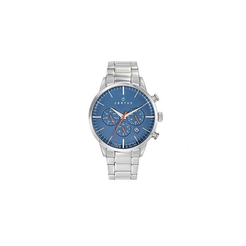 Montre Homme Certus en acier argenté Cadran bleu avec dateur