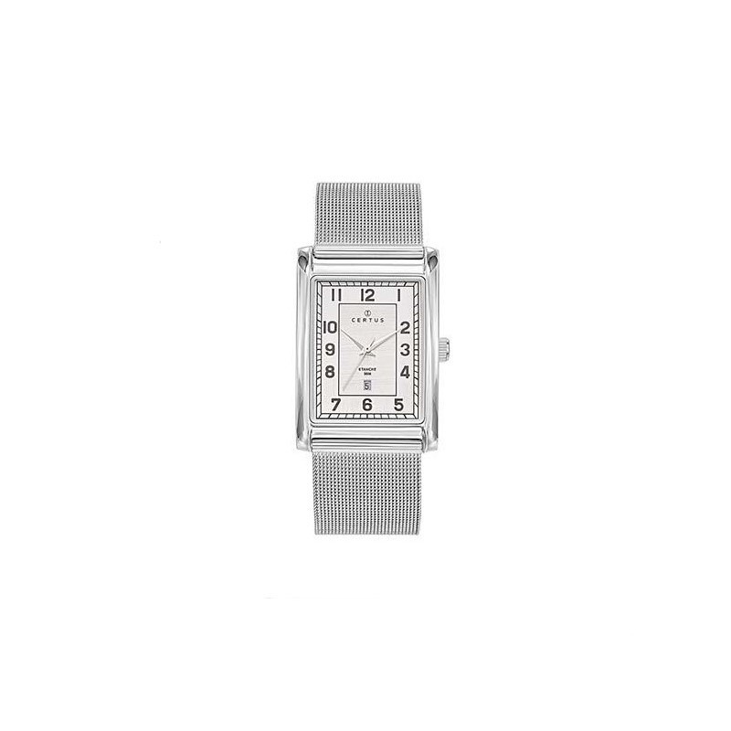 Montre Certus cadran rectangulaire et bracelet milanais argenté