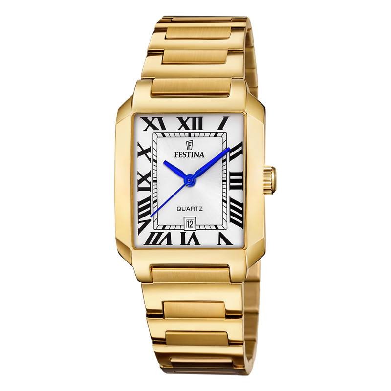 Montre Festina en Acier Doré rectangulaire et index bleus