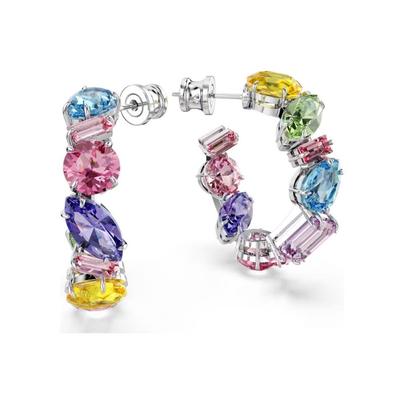 Boucles d'oreilles Femme Swarovski Gema en métal argenté et cristaux multicolores