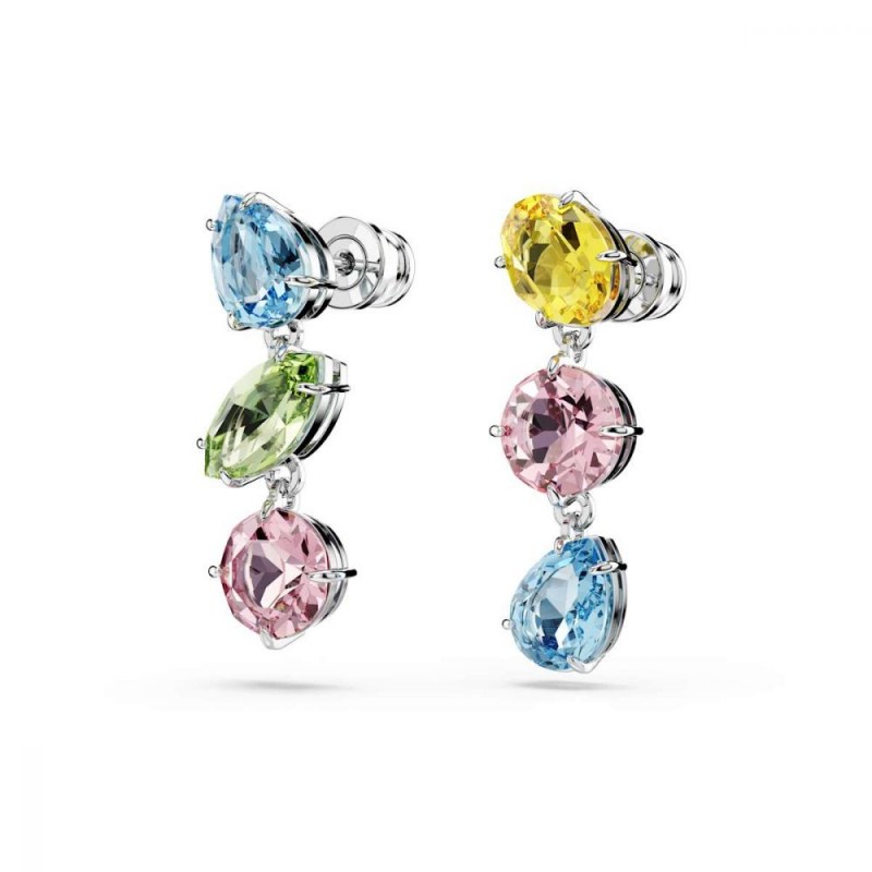 Boucles d'oreilles Femme Swarovski Gema métal argenté et cristaux multicolores
