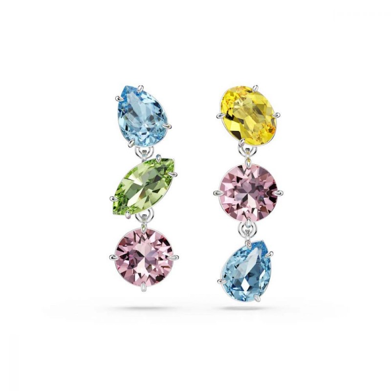 Boucles d'oreilles Femme Swarovski Gema métal argenté et cristaux multicolores