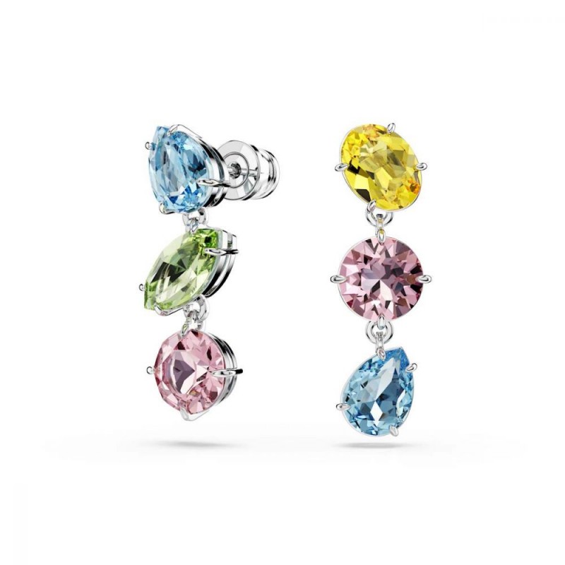 Boucles d'oreilles Femme Swarovski Gema métal argenté et cristaux multicolores