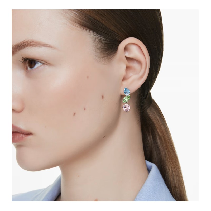 Boucles d'oreilles Femme Swarovski Gema métal argenté et cristaux multicolores