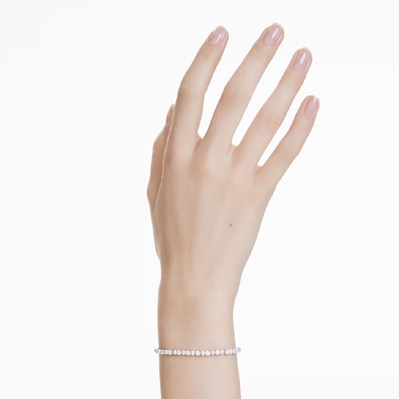 Bracelet Femme Swarovski Matrix en métal argenté avec perles de cristal et oxydes