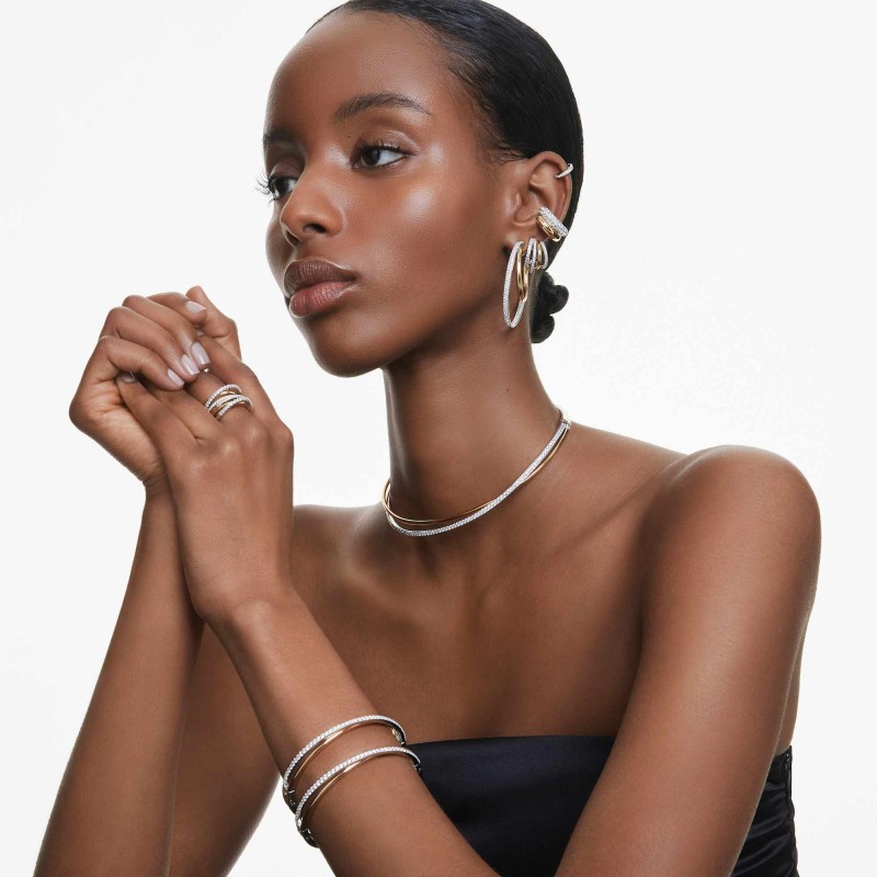 Boucles d'oreilles Femme Swarovski Hyperbola en métal argenté et doré avec oxydes