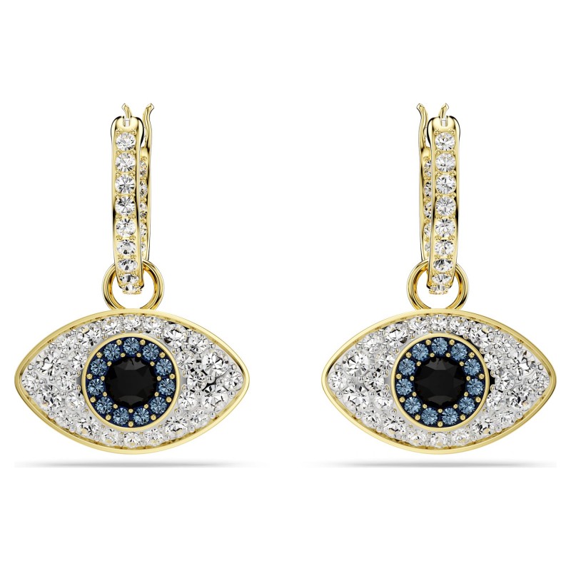 Boucles d'oreilles Femme Swarovski en métal placage de ton or et cristaux motif œil