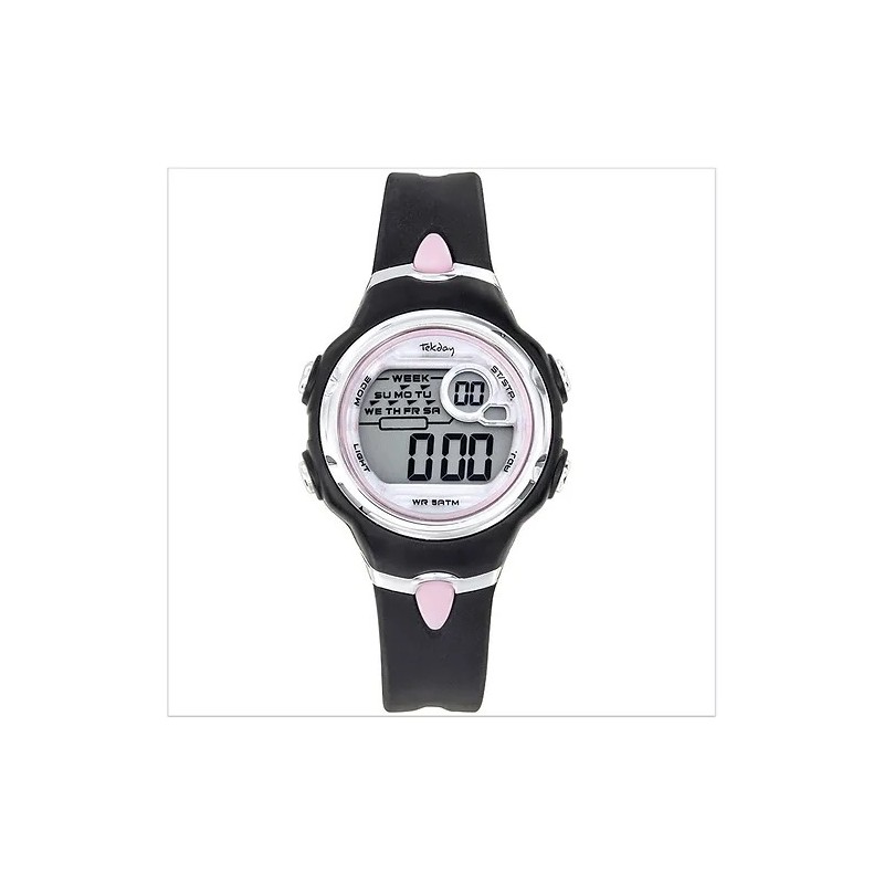 Montre enfant Tekday silicone noir et rose