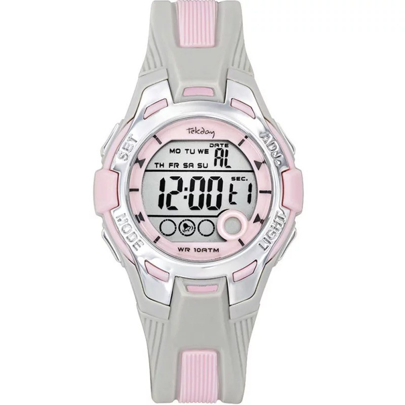 Montre enfant Tekday silicone gris et rose