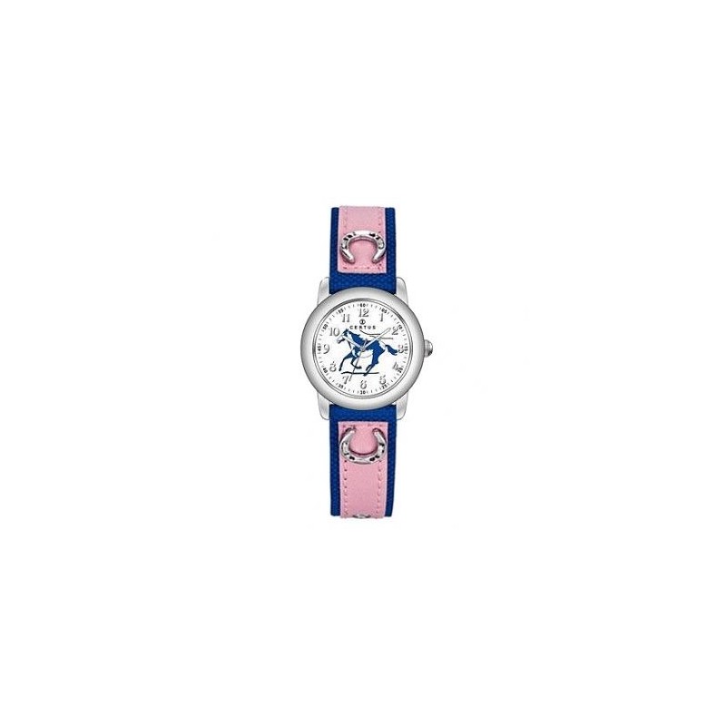 Montre Certus Fille Junior - Sur le thème de l'équitation - Cuir Rose et Bleu