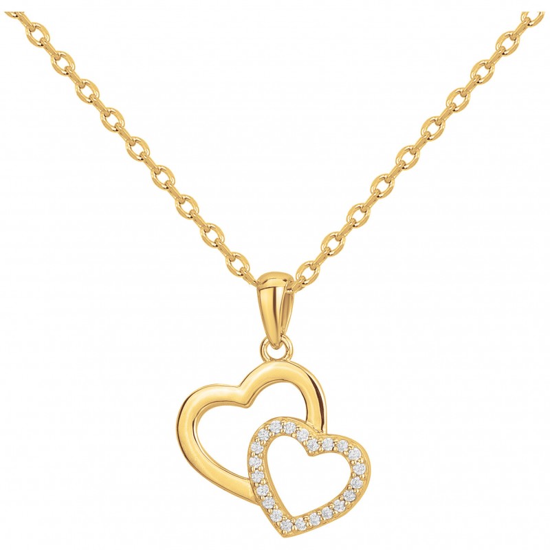 Collier Carador Femme en Plaqué Or Deux Coeurs