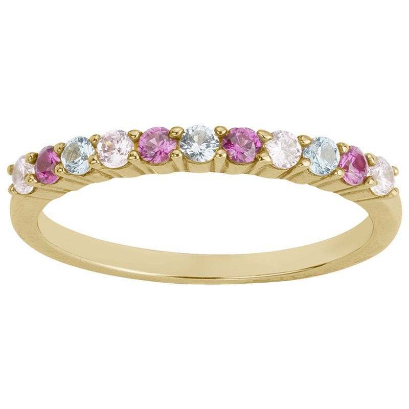 Bague femme fantaisie Carador en plaqué or et spinelles blanches roses et bleues