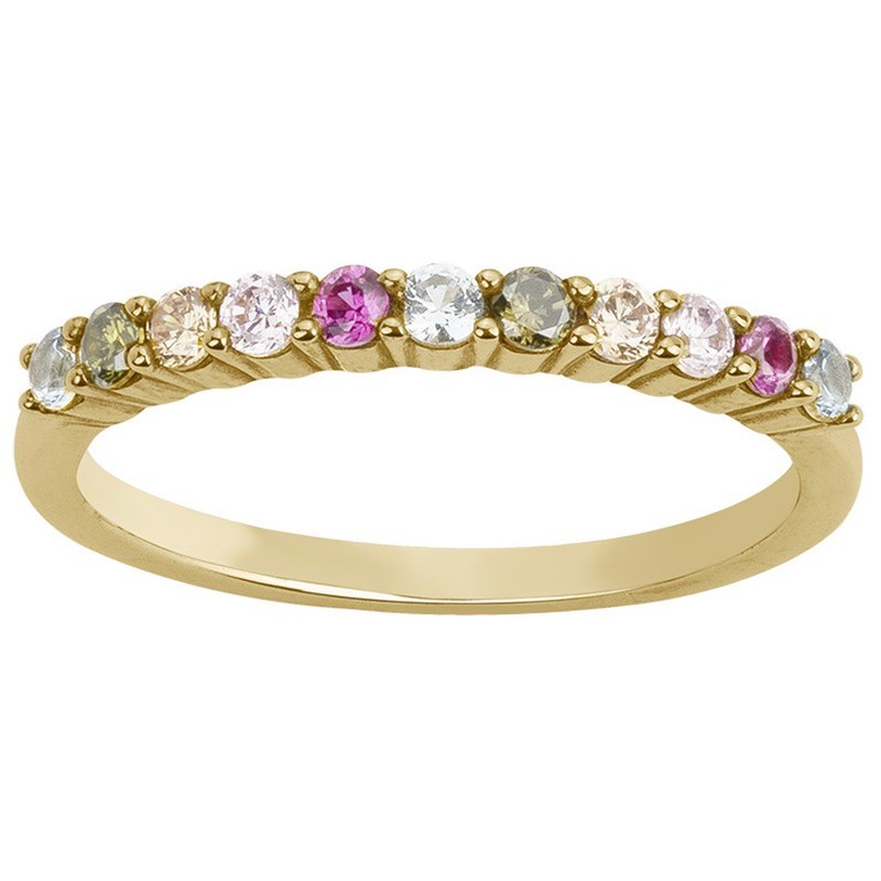 Bague femme fantaisie Carador en plaqué or et spinelles blanches roses et vertes