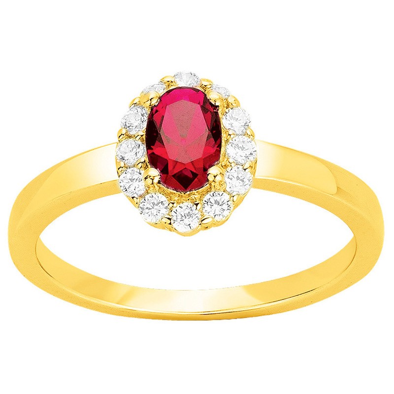 Bague Femme Carador - Plaqué - Oxydes de Zirconium - Spinelle Rouge