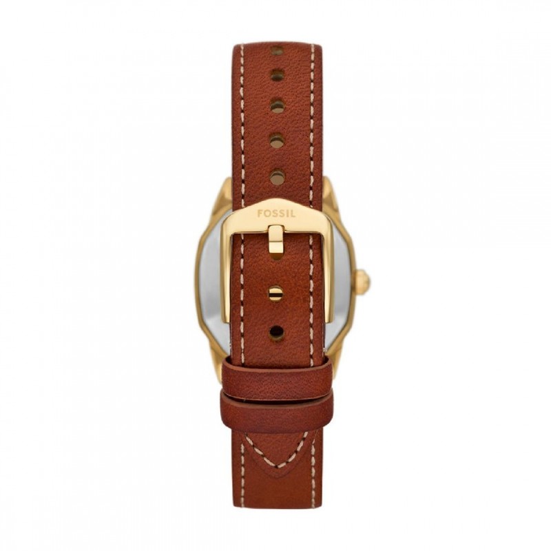 Montre femme fossil Harlow bracelet cuir marron cadran octogonal