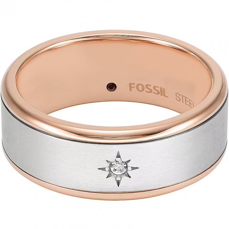 Bague Homme Fossil en acier doré rose