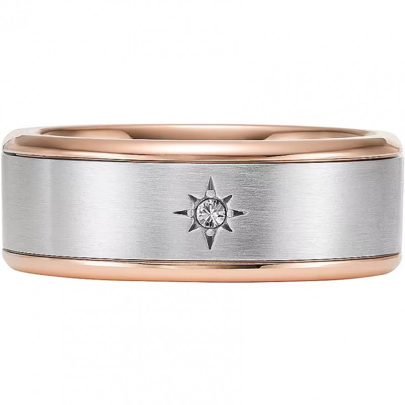 Bague Homme Fossil en acier doré rose