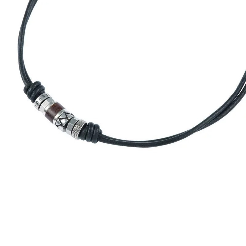 Collier Homme Fossil en cuir avec perles en acier