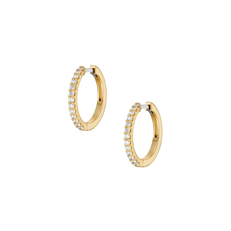 Créoles Femme Fossil en laiton doré et cristaux blancs