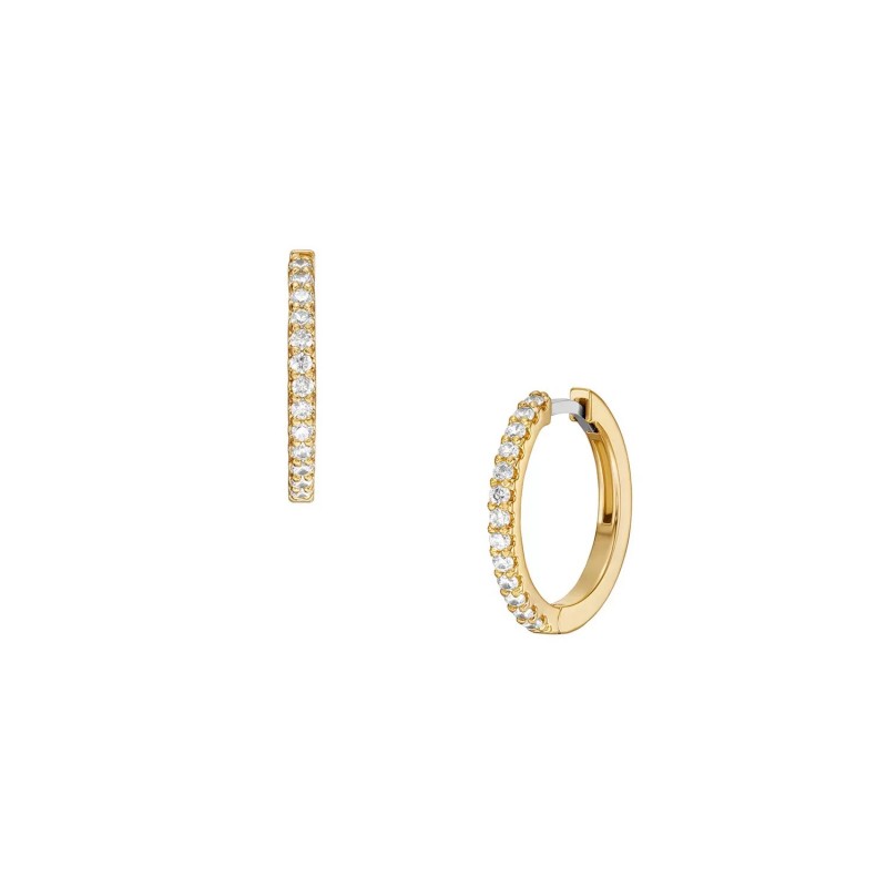 Créoles Femme Fossil en laiton doré et cristaux blancs