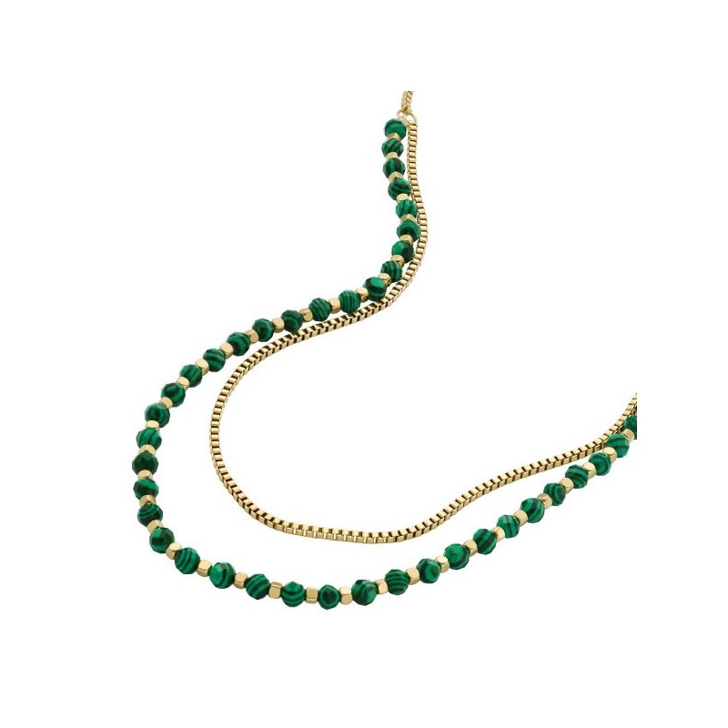 Collier Chaîne et perles Femme Fossil en malachite vert