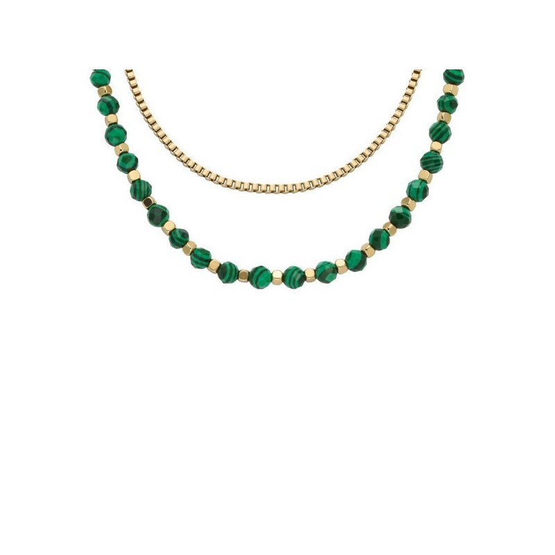 Collier Chaîne et perles Femme Fossil en malachite vert