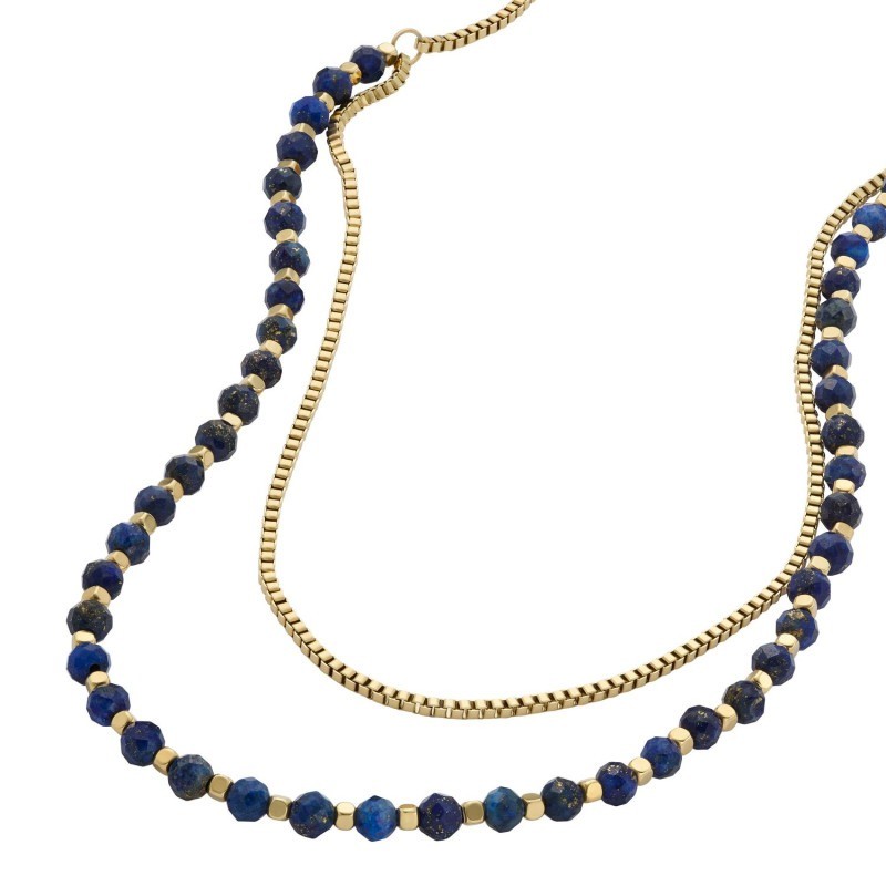 Collier Chaîne et perles Femme Fossil en lapis-lazuli