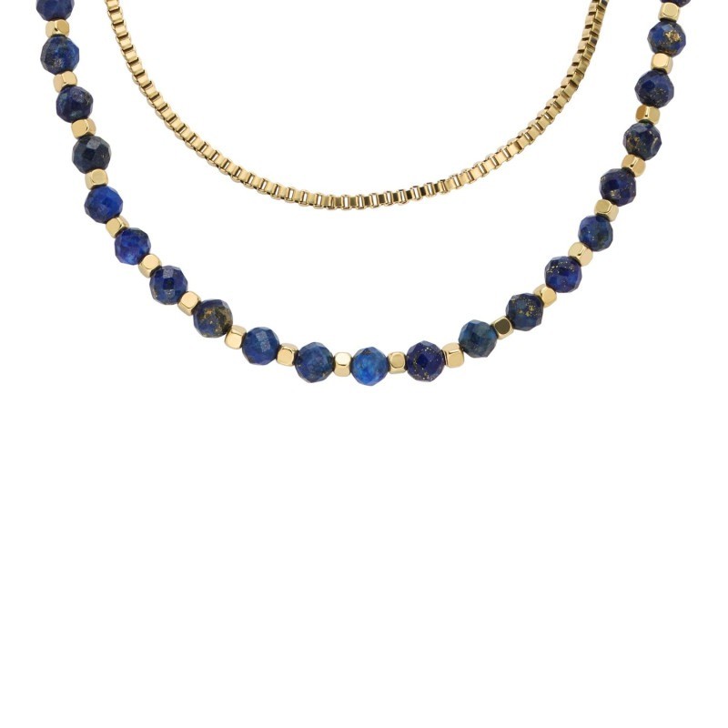 Collier Chaîne et perles Femme Fossil en lapis-lazuli