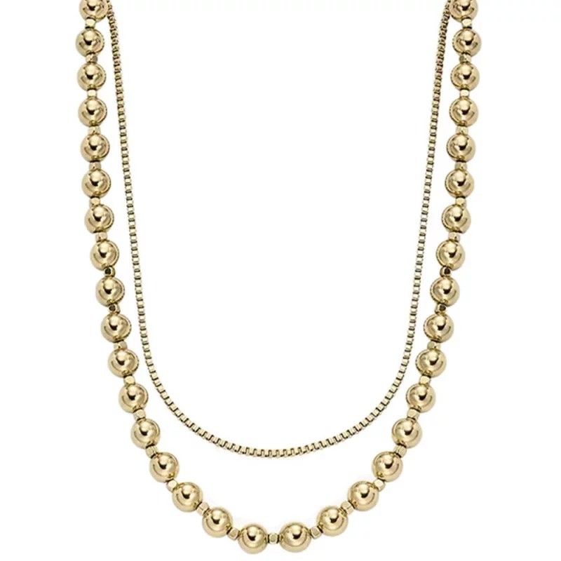 Collier Chaîne et perles Femme Fossil en acier doré