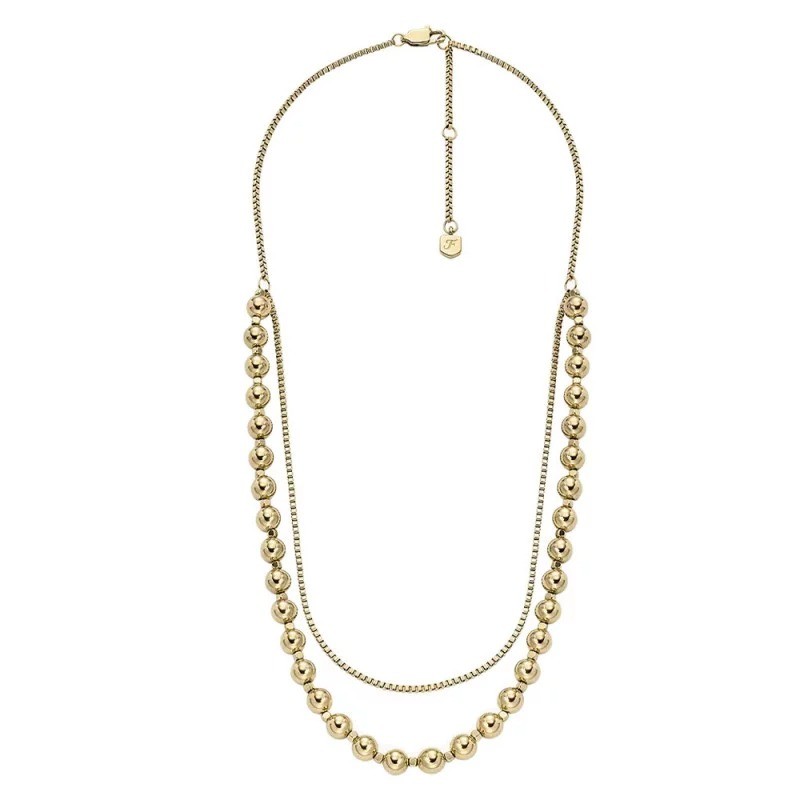 Collier Chaîne et perles Femme Fossil en acier doré