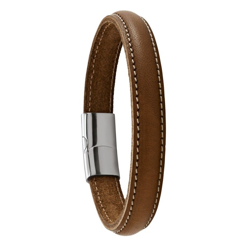 Bracelet Homme Lisso - Jourdan - Bracelet en Cuir Marron et Fermoir en Acier