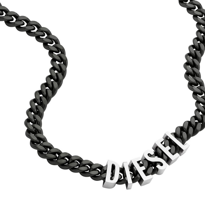 Collier Homme - Diesel - En Acier, Noir avec fermoir couleur acier