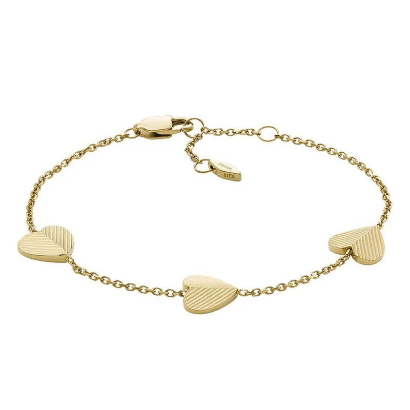 Bracelet coeurs Femme Fossil Harlow Linear Texture en acier doré