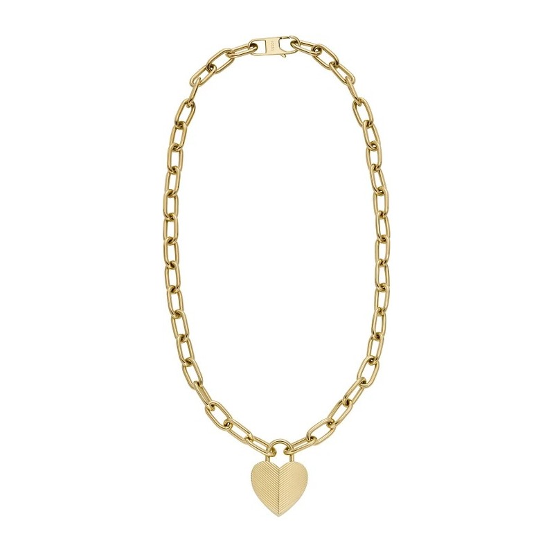 Collier Chaîne coeur Femme Fossil en acier doré