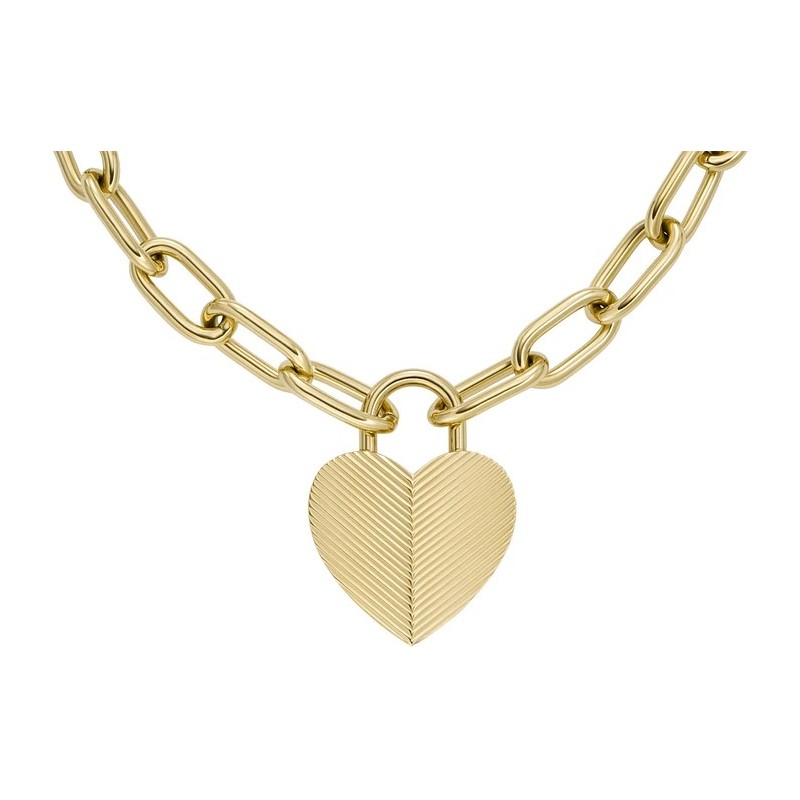 Collier Chaîne coeur Femme Fossil en acier doré