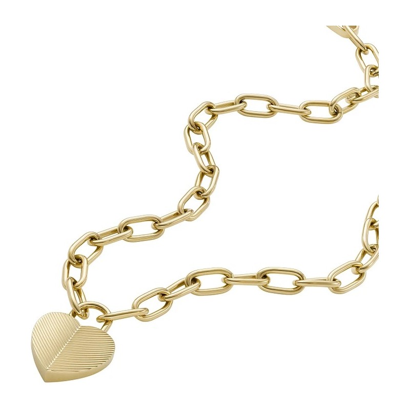 Collier Chaîne coeur Femme Fossil en acier doré