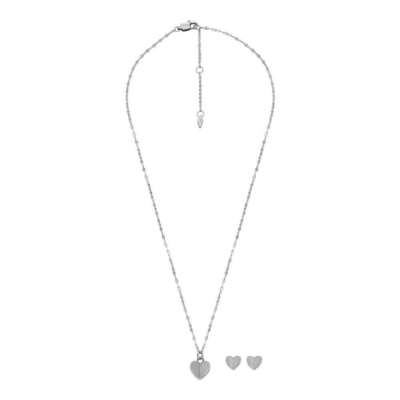 Coffret Collier et Boucles d'oreilles coeur Femme Fossil en acier