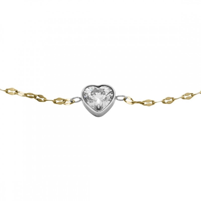 Bracelet coeur Femme Fossil en acier doré et oxyde de zirconium