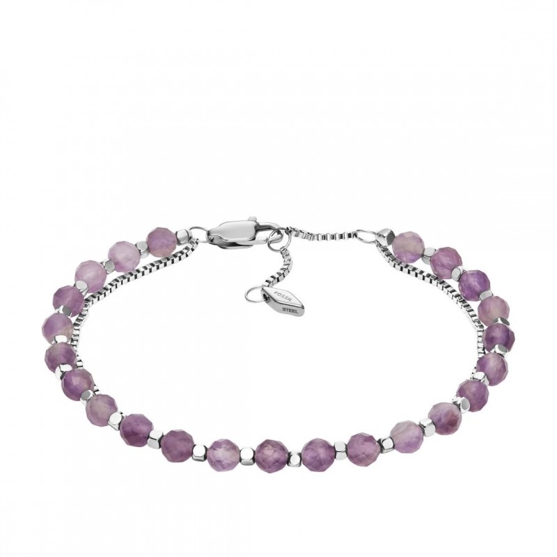 Bracelet perles améthyste Femme Fossil en acier et laiton argenté