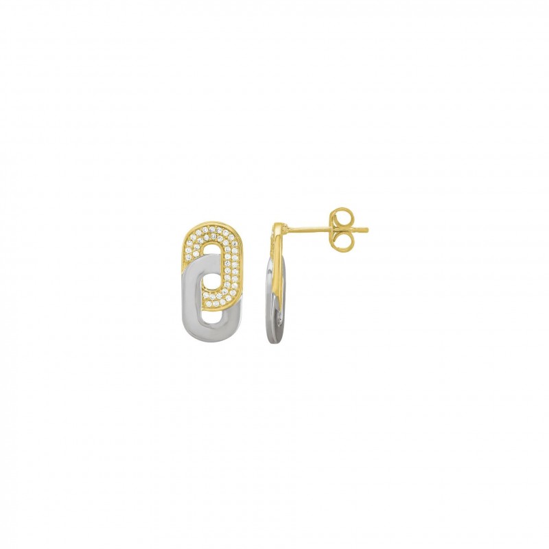 Boucles d'oreilles Femme - Charles Garnier - En Argent - Deux Maillons Argent Bicolore et Oxyde de Zirconium