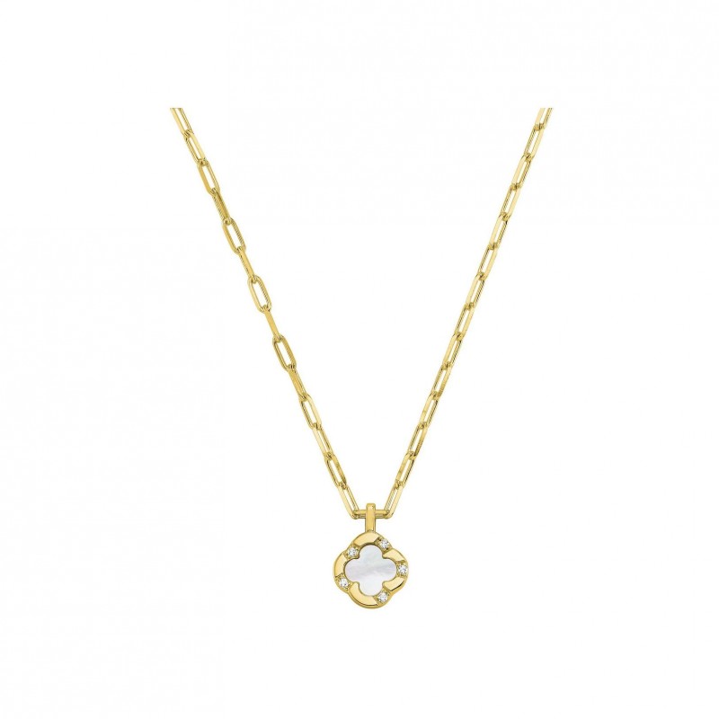 Collier Femme - Charles Garnier - Bijoux LEGENDE - Petit Trèfle En Argent Doré - Oxyde de Zirconium et Nacre Blanche