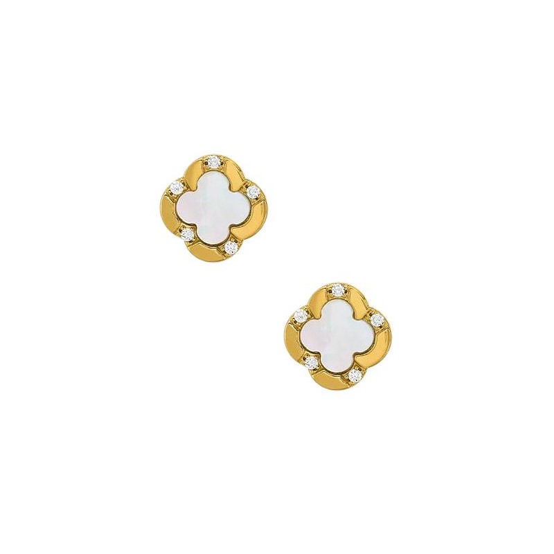Boucles d'oreilles Femme - Charles Garnier - Bijoux LEGENDE en Argent Doré  - Petit Trèfle Nacre Blanche et Oxyde de Zirconium