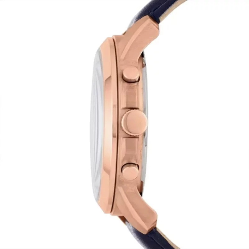 Montre Homme Fossil en Acier doré rose et Cuir bleu