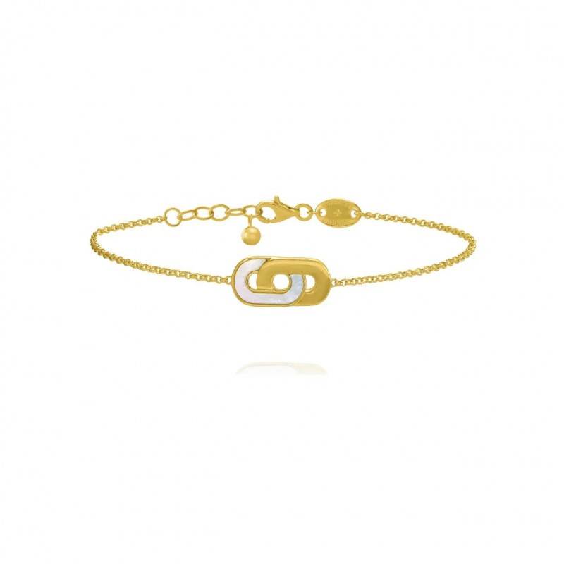 Bracelet Femme - Charles Garnier - En Argent Doré - Deux Maillons Bicolore et Nacre Blanche