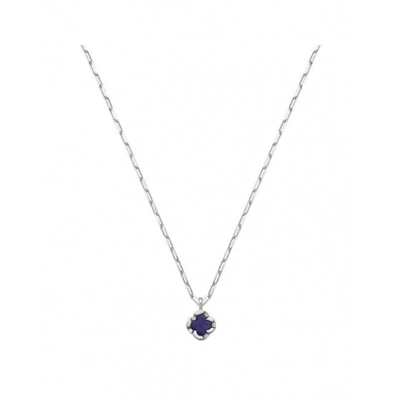 Collier Femme Charles Garnier - Bijoux LEGENDE - Petit Trèfle en Argent - Lapis Lazuli et Oxyde de Zirconium