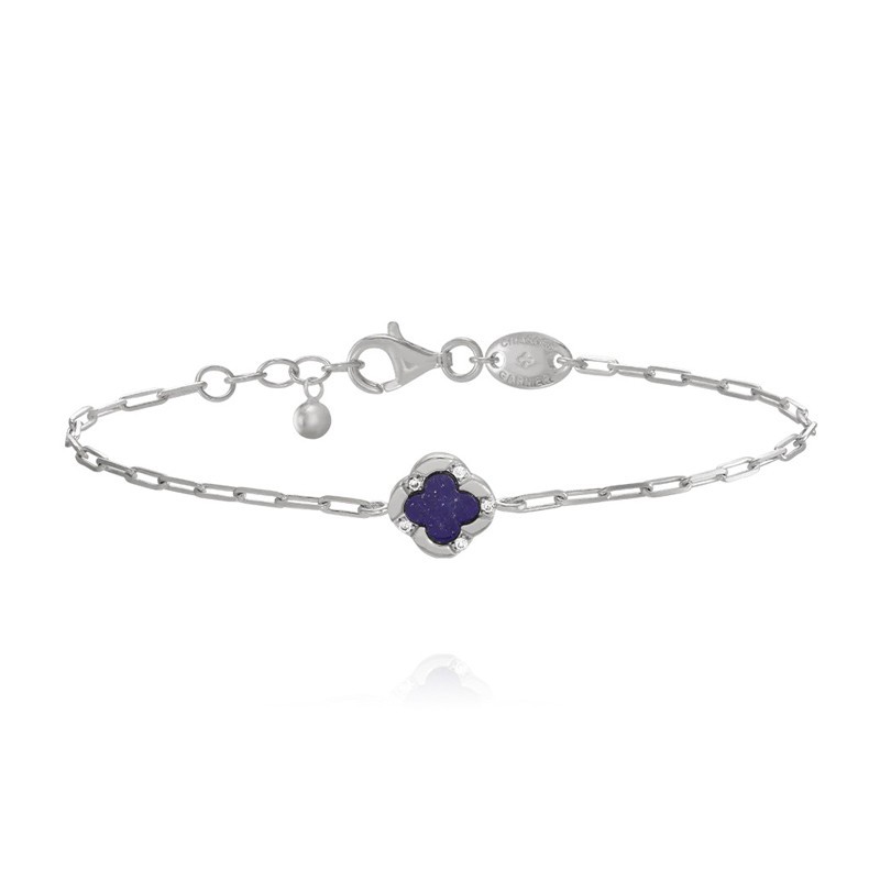 Bracelet Femme - Charles Garnier - Bijoux LEGENDE - Petit Trèfle en Argent - Lapis Lazuli et Oxyde de Zirconium