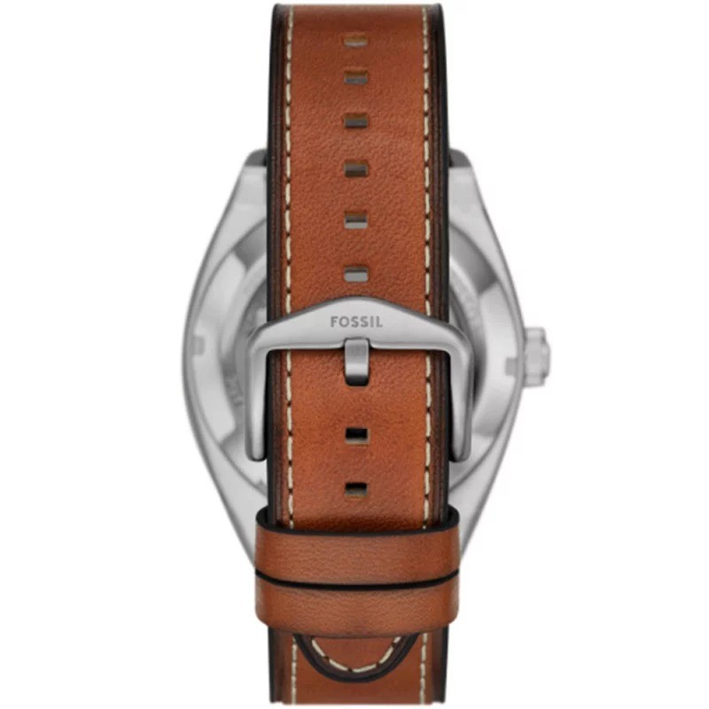 Montre Squelette Homme Fossil en Acier et Cuir Marron